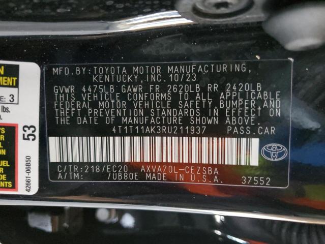 4T1T11AK3RU211937 - 2024 TOYOTA CAMRY SE NIGHT SHADE BLACK photo 13