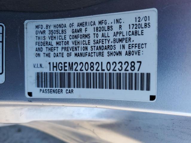 1HGEM22082L023287 - 2002 HONDA CIVIC EX SILVER photo 12