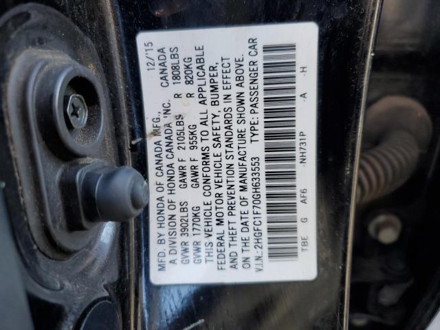 2HGFC1F70GH633553 - 2016 HONDA CIVIC EXL შავი ფოტო 13