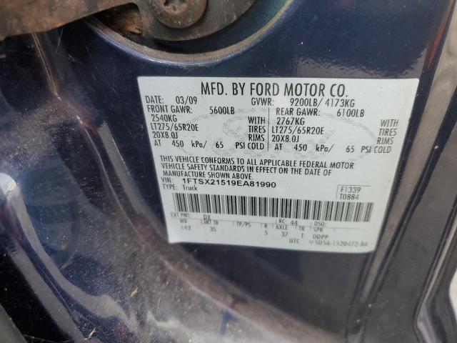 1FTSX21519EA81990 - 2009 FORD F250 SUPER DUTY BLUE photo 12