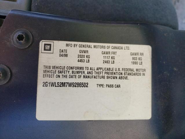 2G1WL52M7W9286502 - 1998 CHEVROLET LUMINA BASE BLUE photo 12