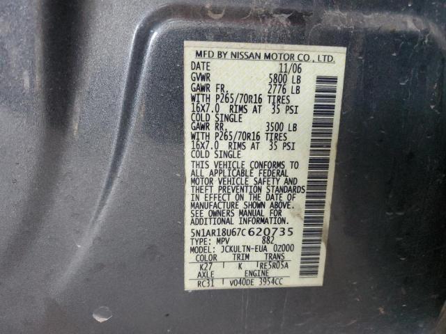 5N1AR18U67C620735 - 2007 NISSAN PATHFINDER LE GRAY photo 13