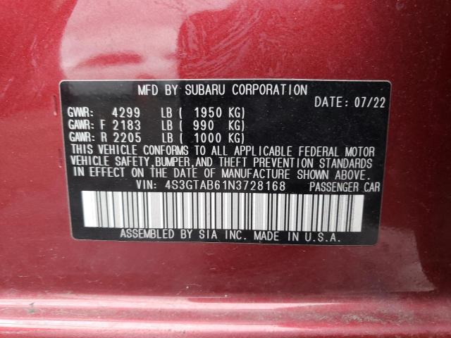 4S3GTAB61N3728168 - 2022 SUBARU IMPREZA MAROON photo 14