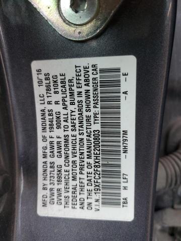 19XFC2F8XHE200803 - 2017 HONDA CIVIC EX GRAY photo 12