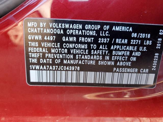 1VWAA7A37JC043976 - 2018 VOLKSWAGEN PASSAT S RED photo 13