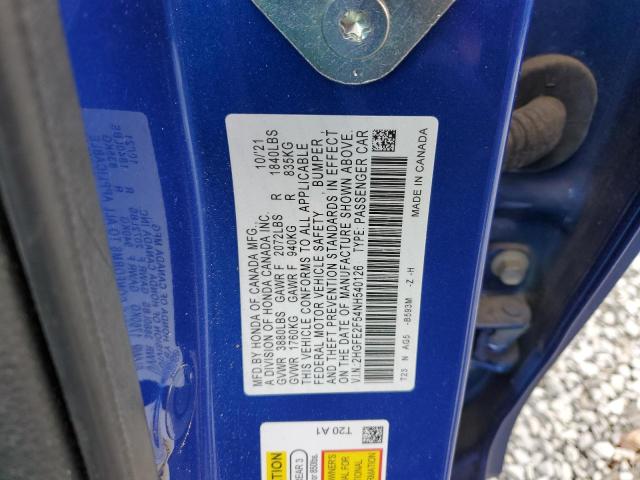 2HGFE2F54NH540126 - 2022 HONDA CIVIC SPORT 蓝色 照片 12