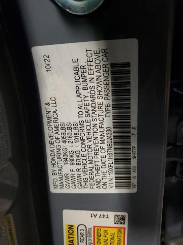 19XFL1H87NE024330 - 2022 HONDA CIVIC SPORT TOURING Сұр фото 12