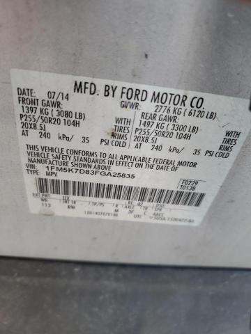 1FM5K7D83FGA25835 - 2015 FORD EXPLORER XLT GRAY photo 13