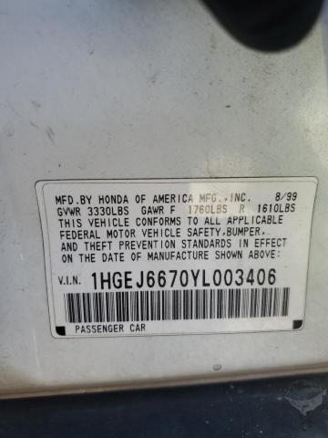 1HGEJ6670YL003406 - 2000 HONDA CIVIC LX WHITE photo 13