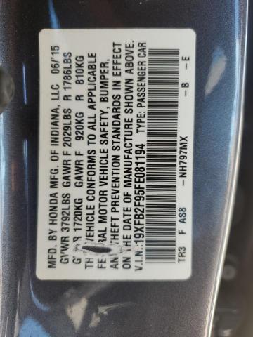 19XFB2F95FE081194 - 2015 HONDA CIVIC EXL ნაცრისფერი ფოტო 13