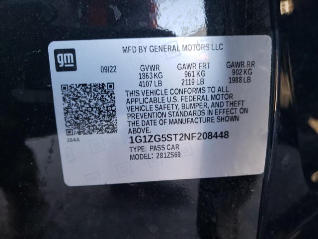 1G1ZG5ST2NF208448 - 2022 CHEVROLET MALIBU RS 黑色 照片 12