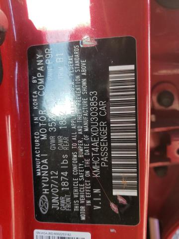 KMHCT4AEXDU303853 - 2013 HYUNDAI ACCENT GLS RED photo 12