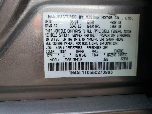 1N4AL11D55C273983 - 2005 NISSAN ALTIMA S GRAY photo 12