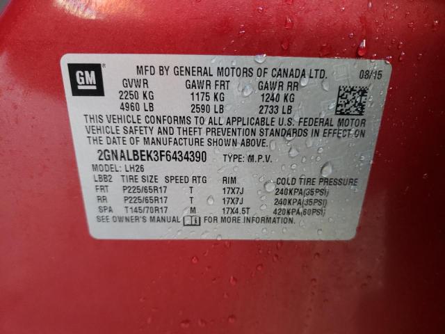 2GNALBEK3F6434390 - 2015 CHEVROLET EQUINOX LT RED photo 13