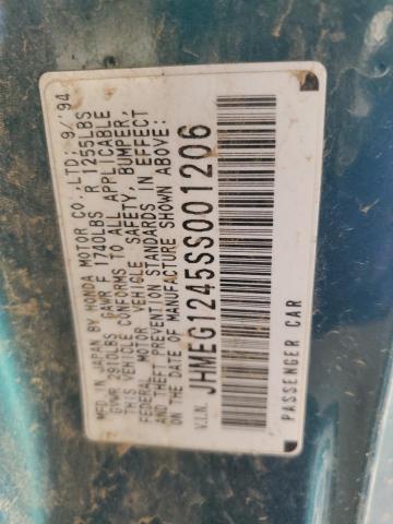 JHMEG1245SS001206 - 1995 HONDA CIVIC DEL SOL S GREEN photo 12