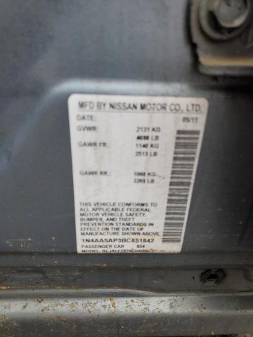 1N4AA5AP3BC851842 - 2011 NISSAN MAXIMA S GRAY photo 12