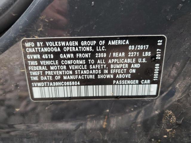 1VWDT7A39HC065804 - 2017 VOLKSWAGEN PASSAT R-LINE შავი ფოტო 12