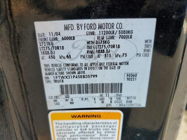 1FTWX31P45EB35799 - 2005 FORD F350 SRW SUPER DUTY BLACK photo 13