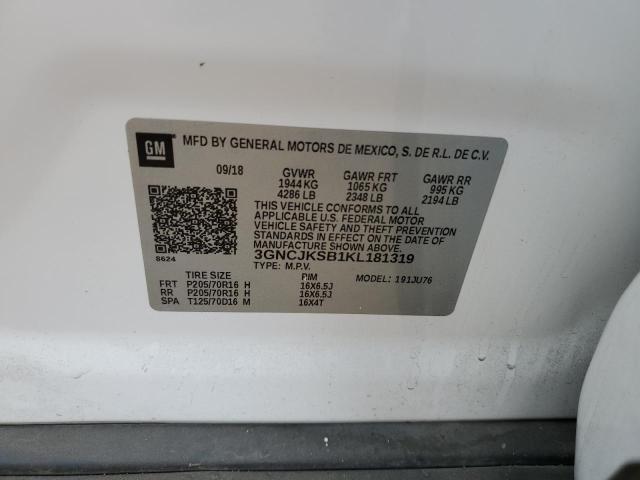 3GNCJKSB1KL181319 - 2019 CHEVROLET TRAX LS WHITE photo 12