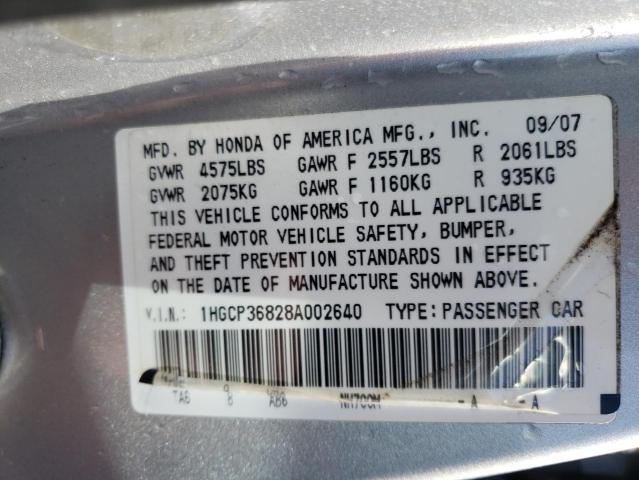 1HGCP36828A002640 - 2008 HONDA ACCORD EXL SILVER photo 13