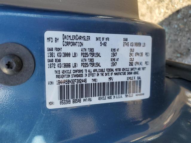 1B4HR58N32F202446 - 2002 DODGE DURANGO SLT PLUS BLUE photo 12