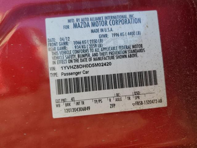 1YVHZ8DH0D5M02420 - 2013 MAZDA 6 TOURING RED photo 12