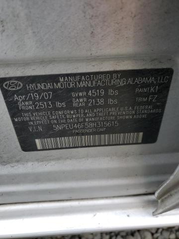 5NPEU46F58H315615 - 2008 HYUNDAI SONATA SE SILVER photo 12