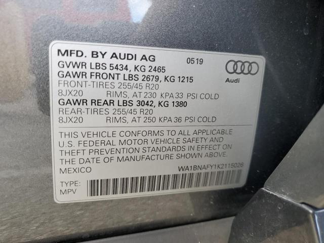 WA1BNAFY1K2115026 - 2019 AUDI Q5 PREMIUM PLUS GRAY photo 13