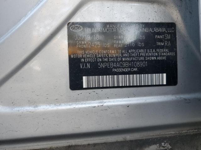 5NPEB4AC9BH108901 - 2011 HYUNDAI SONATA GLS SILVER photo 12