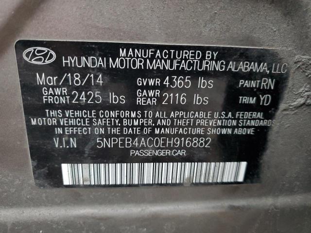 5NPEB4AC0EH916882 - 2014 HYUNDAI SONATA GLS GOLD photo 13