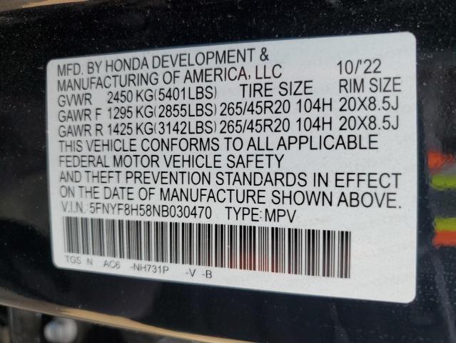 5FNYF8H58NB030470 - 2022 HONDA PASSPORT EXL BLACK photo 13