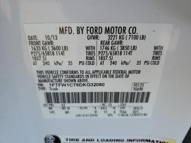 1FTFW1CT6DKG32080 - 2013 FORD F150 SUPERCREW WHITE photo 12