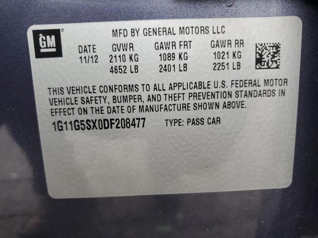 1G11G5SX0DF208477 - 2013 CHEVROLET MALIBU 3LT გრაფიტი ფოტო 12