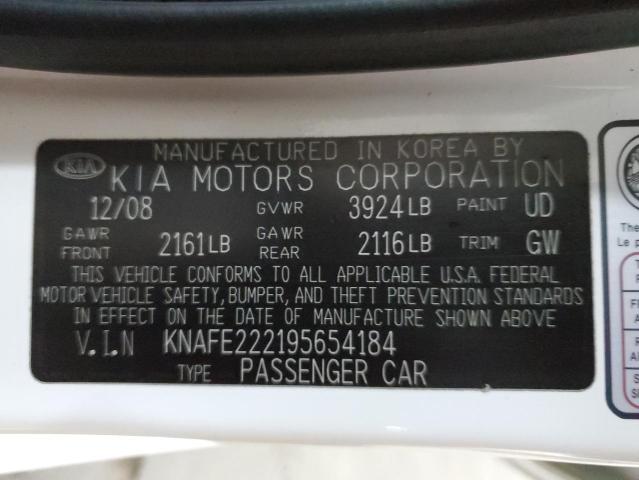 KNAFE222195654184 - 2009 KIA SPECTRA EX WHITE photo 12