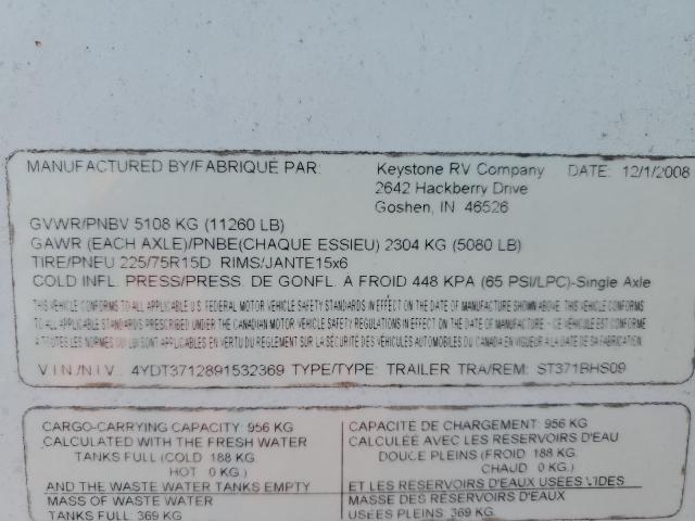 4YDT3712891532369 - 2009 KEYSTONE SPRINTER WHITE photo 10