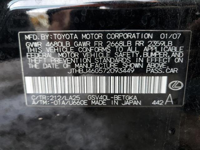 JTHBJ46G572093449 - 2007 LEXUS ES 350 BLACK photo 12