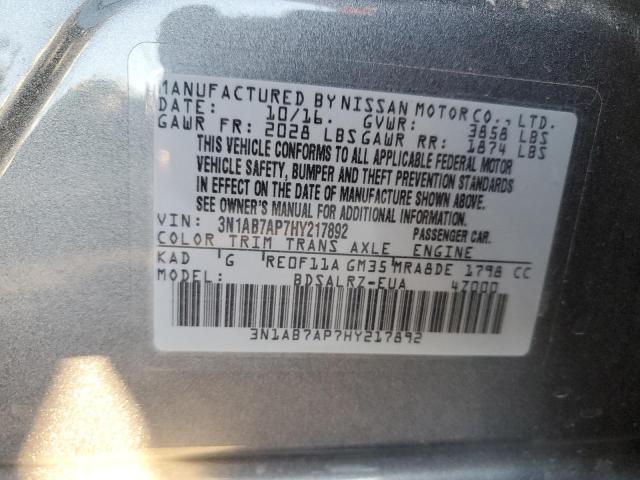 3N1AB7AP7HY217892 - 2017 NISSAN SENTRA S GRAY photo 12