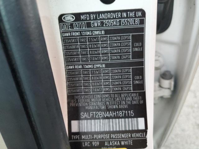 SALFT2BN4AH187115 - 2010 LAND ROVER LR2 HSE TECHNOLOGY WHITE photo 12