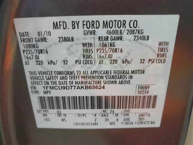 1FMCU9D77AKB65624 - 2010 FORD ESCAPE XLT GRAY photo 14