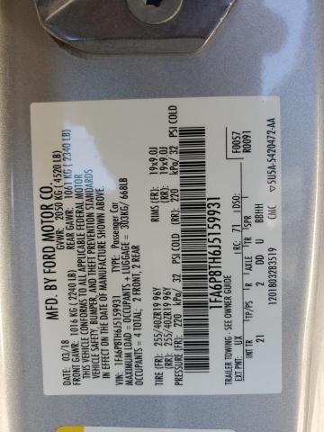 1FA6P8TH6J5159931 - 2018 FORD MUSTANG SILVER photo 12