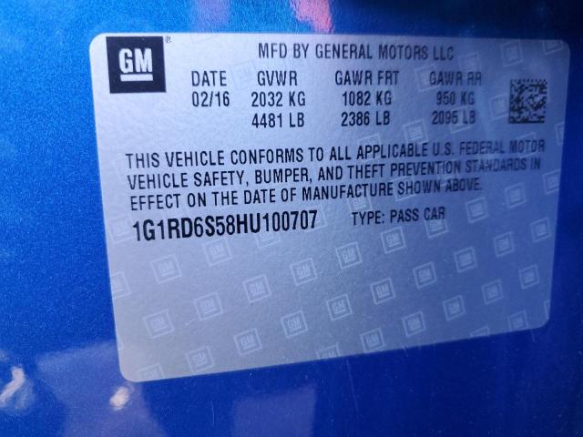 1G1RD6S58HU100707 - 2017 CHEVROLET VOLT PREMIER BLUE photo 12