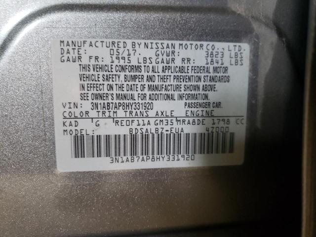 3N1AB7AP8HY331920 - 2017 NISSAN SENTRA S GRAY photo 12