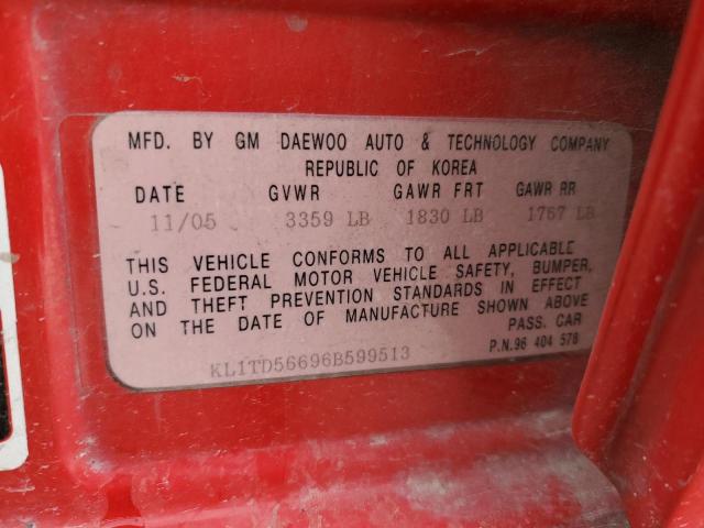 KL1TD56696B599513 - 2006 CHEVROLET AVEO BASE Qırmızı foto 12