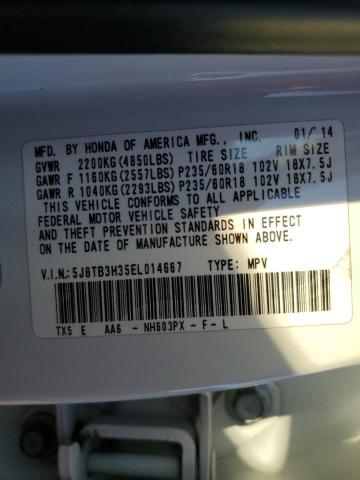 5J8TB3H35EL014667 - 2014 ACURA RDX WHITE photo 12