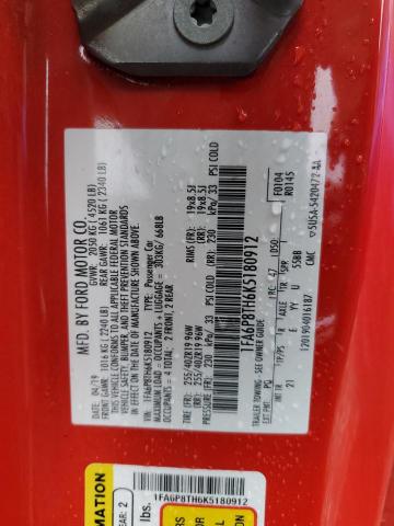 1FA6P8TH6K5180912 - 2019 FORD MUSTANG RED photo 12