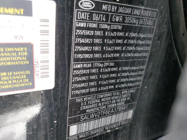 SALWV2TF6EA379541 - 2014 LAND ROVER RANGE ROVE AUTOBIOGRAPHY BLACK photo 12