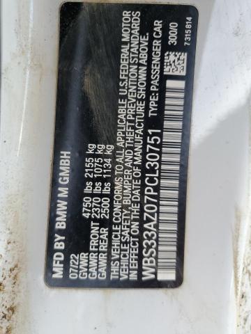 WBS33AZ07PCL30751 - 2023 BMW M4 COMPETITION WHITE photo 12