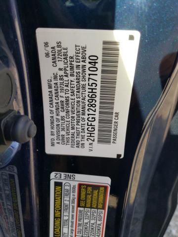 2HGFG12896H571040 - 2006 HONDA CIVIC EX BLUE photo 12