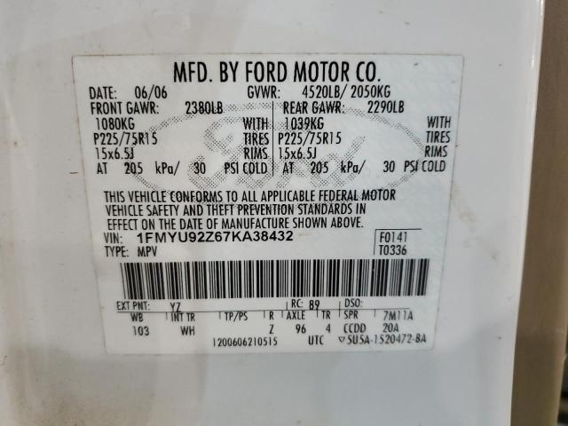 1FMYU92Z67KA38432 - 2007 FORD ESCAPE XLS WHITE photo 12