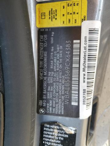 WBAEB53569CX64383 - 2009 BMW 650 I GRAY photo 12